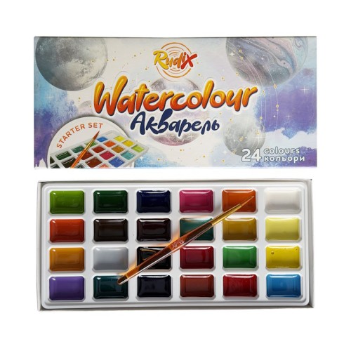 Фарби акварельні «Starter Set» на 24 кольори з пензликом, RUDIX
