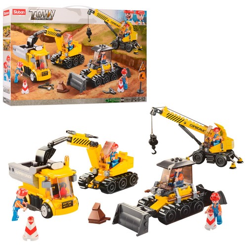 Конструктор «Будтехніка» на 465 деталей з 4 видів техніки та фігурками, у коробці 27,5х28,5х7 см, SLUBAN