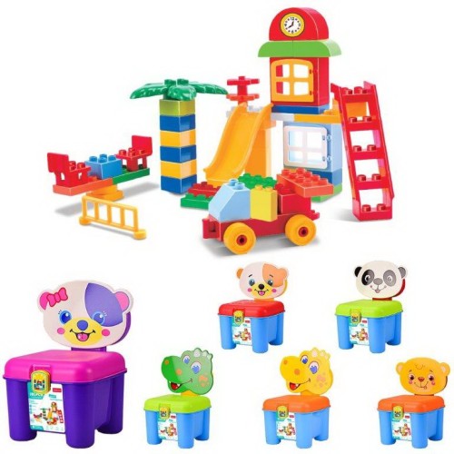 Конструктор IBLOCK «Ігровий майданчик» 3 в 1, 46 деталей, для малюків, в асортименті, стілець-валіза