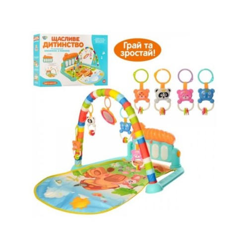 Килимок для немовляти 72х74 см з дугою музични й зі світлом, підвісками та піаніно, на батарейці