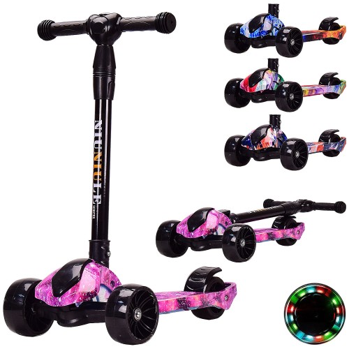 Самокат дитячий, 3-колісний, складний, світло, музика, колеса PU світяться, в асортименті
