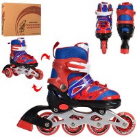 Ролики (27-30), роздвижні, шнур+бакля, алюмінева рама, колеса ПУ 64 мм, 1 світят., комбо, червоні