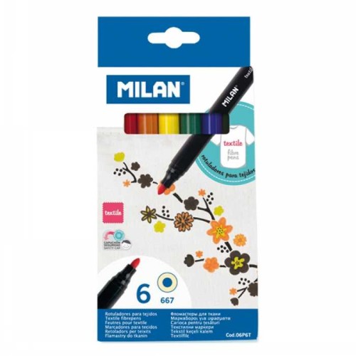 Фломастери по тканині, 6 кольорів,ТМ MILAN