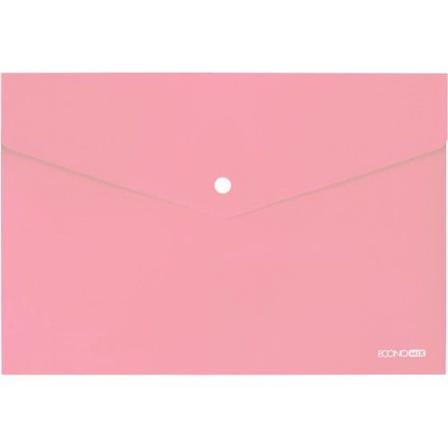 Папка-конверт на кнопці А4 180 мкм прозора, фактура «глянець», пастельна рожева, ТМ Economix