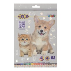 Олівці кольорові «Собаки та коти» шестигранні на 18 кольорів, SMART Line