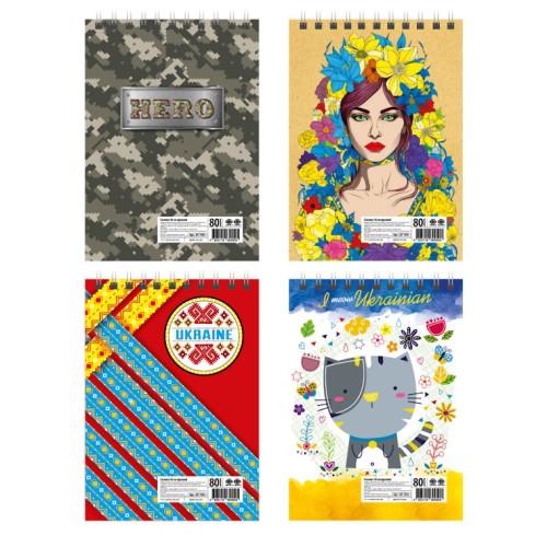 Блокнот «Патріотичний», А6, 80 аркушів, клітинка, спіраль зверху, катронна обкладинка, ТМ Апельсин