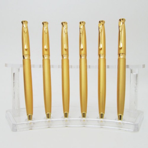 Ручка «Baixin», кулькова, металева, поворотна, синя, корпус золото, TM Baixin