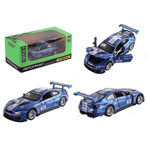 Машина «BMW M6 GT3» 15 см металева зі світлом та дверима що відкриваються, на батарейці, у коробці 18х9х8 см, АВТОПРОМ