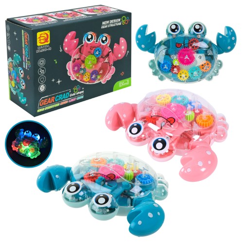 Крабик музичний з прозорим корпусом та рухомими деталями, на батарейці, в асортименті, у коробці 16,5х6х11,5 см