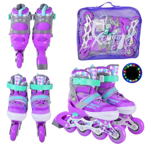 Ролики, М (34-37), металева рама, колеса PVC 1, світло-фіолетові, сумка