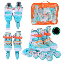 Ролики, M (34-37 рр), металева рама, колеса PU 1, світло, бірюзові, сумка