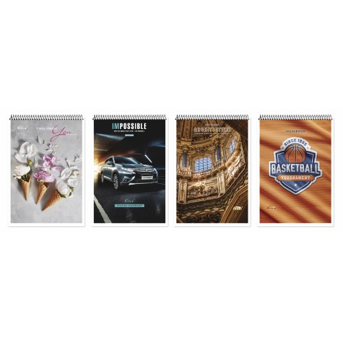 Блокнот А5 на 80 аркушів у клітинку на спіралі зверху з картонною обкладинкою, №1573, ТМ Brisk