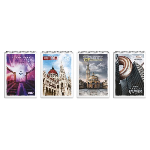 Блокнот, А6, 80 аркушів, клітинка, спіраль зверху, картонна обкладинка, № 6773, ТМ Gold Brisk