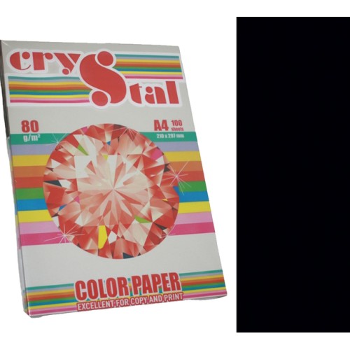 Папір кольоровий, А4, 100 аркушів, 80 г/м, чорний, CRYSTAL COLOR PAPER