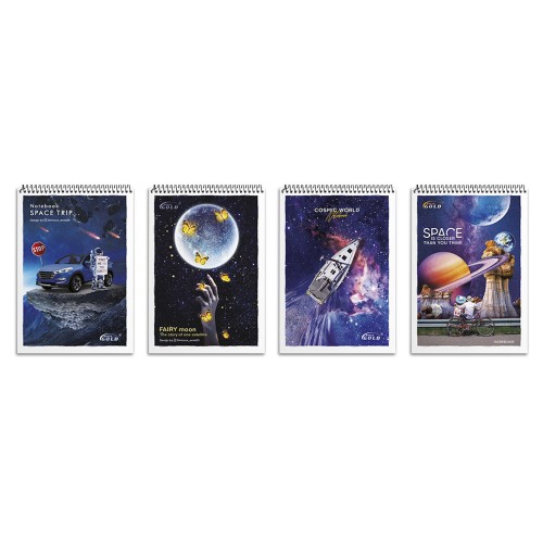 Блокнот, А6, 80 аркушів, клітинка, спіраль зверху, картонна обкладинка, №6774, ТМ Gold Brisk