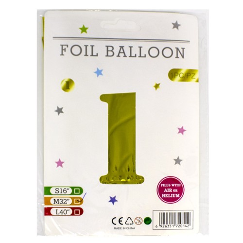 Кульки фольговані «Цифра 1» 82 см золото, ТМ Leader
