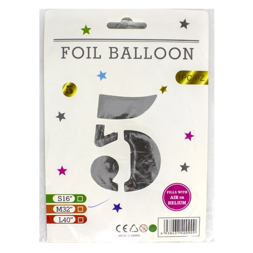 Кульки фольговані «Цифра 5» 82 см срібло, ТМ Leader