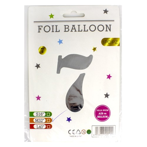 Кульки фольговані «Цифра 7» 82 см, срібло, ТМ Leader