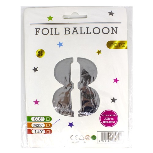 Кульки фольговані «Цифра 8» 82 см срібло, ТМ Leader