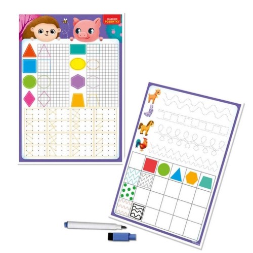 Дошка-тренажер «Фігури та форми» двостороння з маркером, під слюдою 24х2х33,5 см, ТМ Vladi Toys