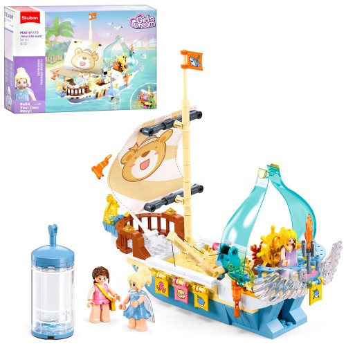 Конструктор «Рожева серія. Корабель» 27,3 см, на 287 деталей з 2 фігурками, у коробці 38х29х7 см, SLUBAN