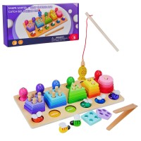 Дерев`яна іграшка 3 в 1: пірамідки, рибальство, сортер, у коробці 32,5х16х6 см