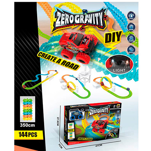 Трек 350 см зі світлом та USB на акумуляторі, машинка, в асортименті, у коробці 41х27,5х7 см