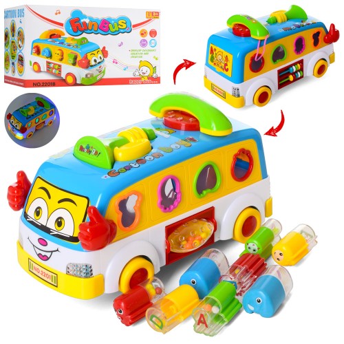 Сортер «Автобус» 24 см зі світлом, пискавкою, музикою, рахівничка, телефон, рухомі деталі, на батарейці, у коробці 24х14х12,5 см