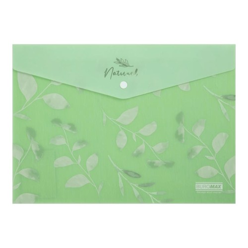 Папка-конверт «ARABESKI» А4 на кнопці з матового напівпрозорого пластику, зелена, ТМ Buromax