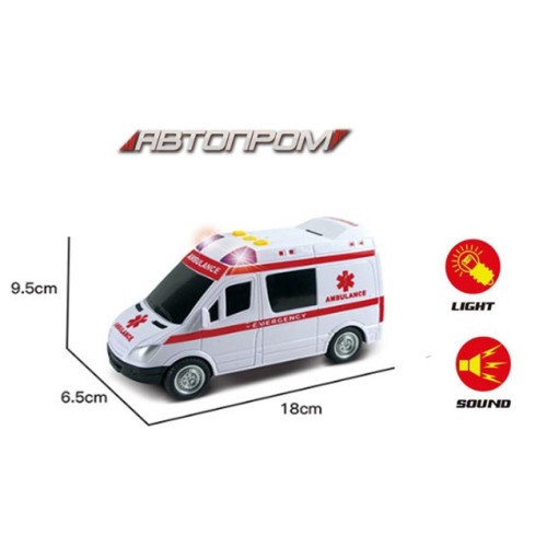Машина «Швидка допомога» зі світлом та звуком, на батарейці, у коробці 21х13х11 см, Автопром