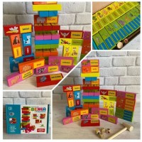 Настільна гра «Вежа» з 55 брусочків з зображенням тварин та молоточока, у коробці 24,5х18х5 см