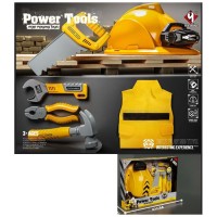 Набір інструментів: каска 24х20х14 см зі світлом, жилет, пила, молоток, плоскогубці, гайковий ключ, на батарейці, у корбці 41х31х14 см