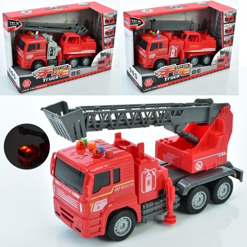 Пожежна машина 23 см інерційна зі звуком, світлом та рухомими деталями, на батарейці, в асортименті, у коробці 30х18,5х11 см