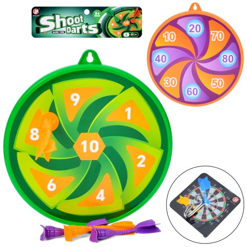 Дартс: мішень 21,5 см з гачком та 4 дротики на присосках, в асортименті, у пакеті 23х28х3 см