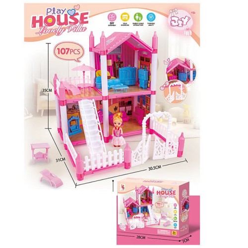Будиночок 30,5х31х35 см 2-поверховий на 107 деалей з меблями та лялькою, у коробці 28х21х7 см