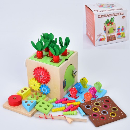 Центр розвиваючий «Куб» 12 см: геометрика на 8 фігур), магнітна рибалка, спінер, шнурівка, шестерні, рухомі деталі, у коробці 15,5х15х14 см