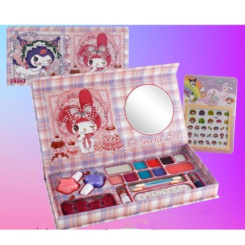 Косметика «KR»: тіні, пензлик, помада, 2 лаки, пилка, розділювач для пальців, наліпки, у коробці 24,5х11,5х3 см