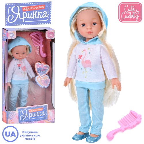 Лялька «Яринка» 32 см музична з гребінцем, співає 2 пісні, на батарейці, у коробці 18х36х8 см