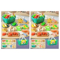 Набір продуктів на липучці: продукти, дошка, ніж, тарілки, точилка для ножів, в асортименті, у кошику 21х13х10 см