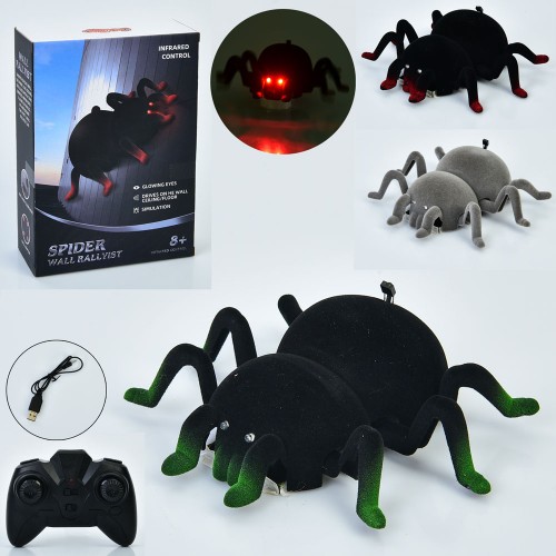 Павук 12 см р/к на акумуляторі зі звуком, світлом та USB, їздить по стіні, в асортименті, у коробці 16,5х23,5х6,5 см