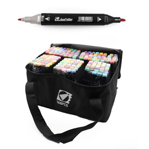 Набір скетч маркерів на 168 кольорів двосторонніх з кругл/скошеним наконечником у пластикововму трикутному корпусі, у сумці, ТМ J.Otten