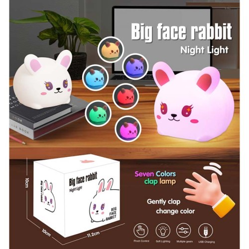 Нічник «Кролик» 11 см на акумуляторі зі світлом та USB, змінює колір, реагує на плескіт, у коробці 11х10х10 см