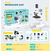 Мікроскоп 24 см зі світлом, 4 платформами, 2 скельцями зі зразками, 2 контейнерами, 2 колбами, підставкою та лінзою, на батарейці, у коробці 28х10х42,5 см