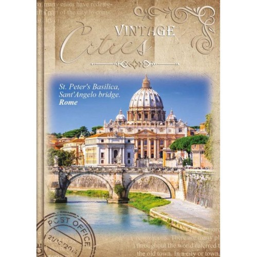 Канцелярська книга «CITIES VINTAGE» А4 на 80 аркушів у клітинку з твердою ламінованою обкладинкою, в асортименті, ТМ Рюкзачок