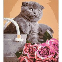 Картина за номерами «Сірий пухнастик серед квітів» 40х50 см, ТМ Strateg