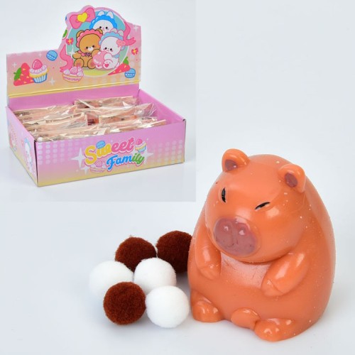 Таба «Капібара» антистрес 5,5 см з помпонами, в асортименті, у пакеті 7х7х3 см, 15 шт у дисплеї 29х21х6,5 см