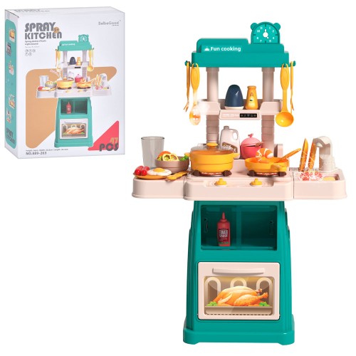 Дитяча кухня 44,4х20,8х66 см на 47 предметів зі світлом, звуком та паром: плита ,духовка, мийка з водою, посудом та продуктами, на батарейці, у коробці 34,5х45,5х13,5 см