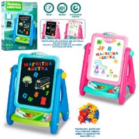 Мольберт 37х27х41 см 2-сторонній з літерами, цифрами, 5 маркерами, губкою та крейдою, в асортименті, у коробці 35х48х9 см