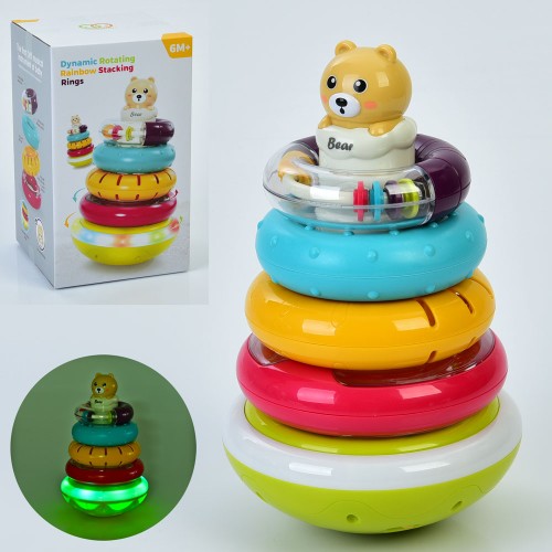 Пірамідка-неваляшка 24 см на 5 кілець музична зі світлом та рухомими деталями, на батарейці, у коробці 15х15х25,5 см