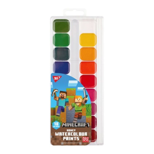 Фарби акварельні «Minecraft» на 18 кольорів медові без пензлика, ТМ Yes